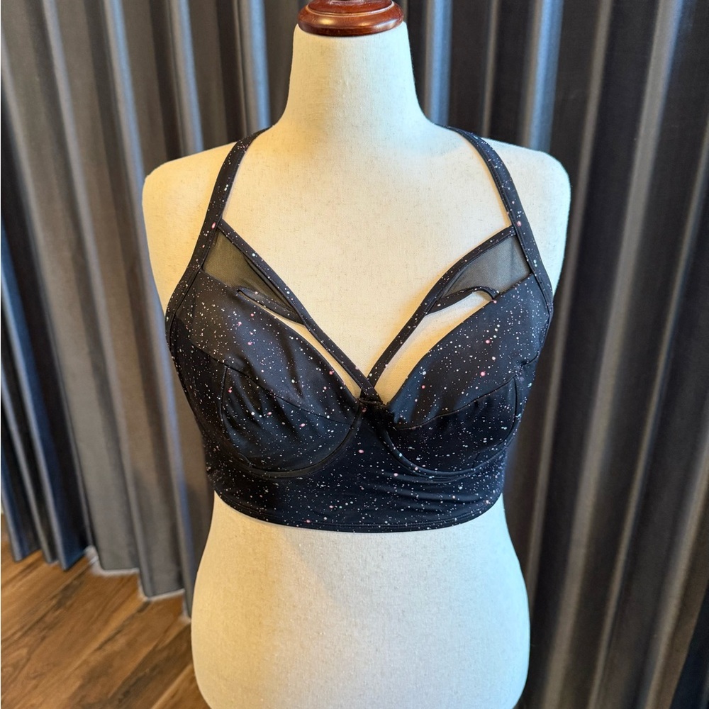 Torrid Black Speckled Bikini with Mesh Accents